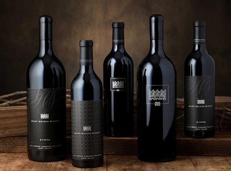 A selection of St. Helena wines in dark bottles