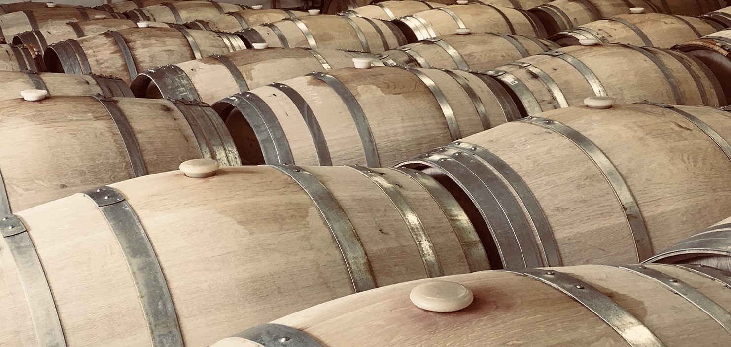 Overhead view of wine barrels