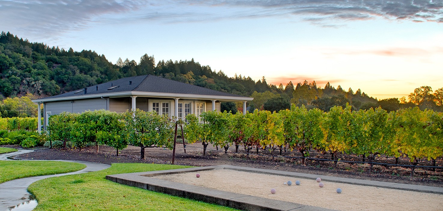 St. Helena vineyard with bocce court in foreground